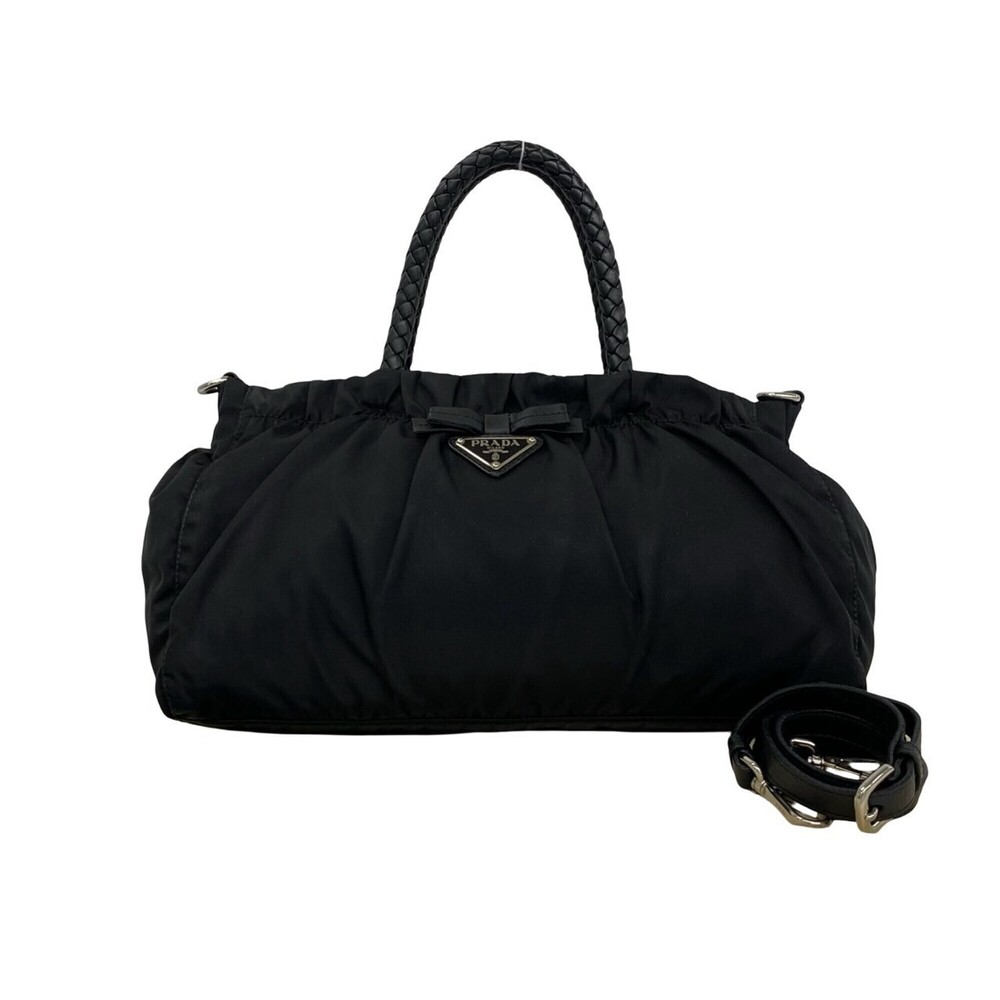 PRADA Prada Triangle Logo Hardware Ribbon Tessuto Nylon Leather 2-way Shoulde...